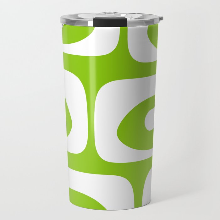Lime Green Mid Century Modern Piquet Abstract Pattern with White Travel Mug