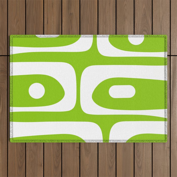 Lime Green Mid Century Modern Piquet Abstract Pattern with White Outdoor Rug Gallery Image 1