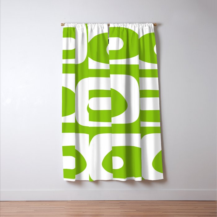 Lime Green Mid Century Modern Piquet Abstract Pattern with White Window Curtain Gallery Image 3