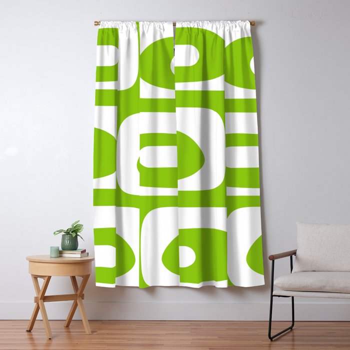 Lime Green Mid Century Modern Piquet Abstract Pattern with White Window Curtain Gallery Image 5