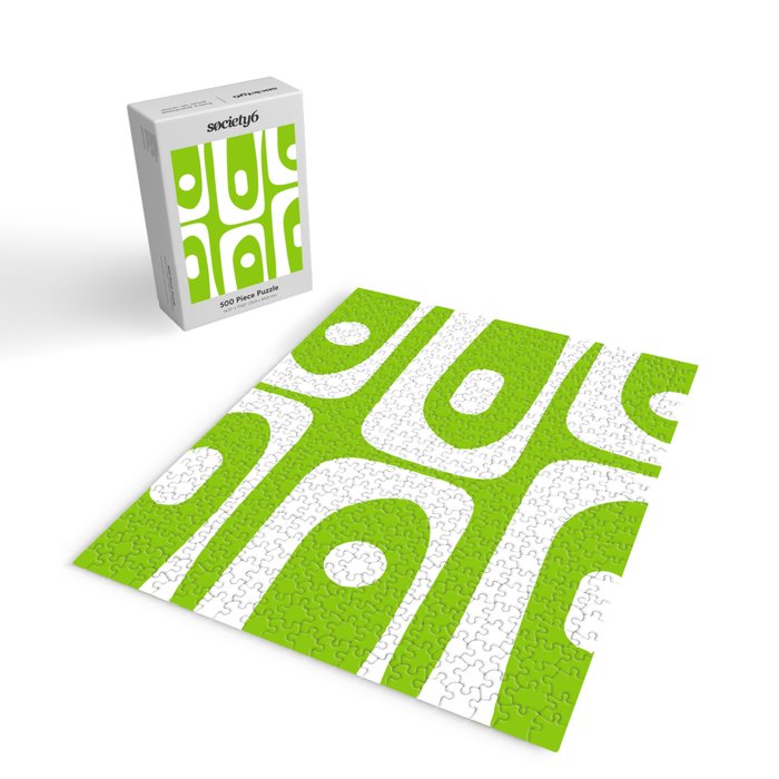Lime Green Mid Century Modern Piquet Abstract Pattern with White Jigsaw Puzzle Gallery Image 2