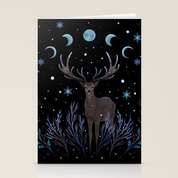 Deer in Winter Night Forest Stationery Card Gallery Image 1
