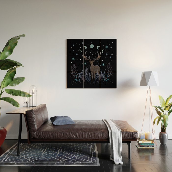 Deer in Winter Night Forest Wood Wall Art Gallery Image 2