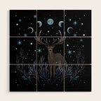 Deer in Winter Night Forest Wood Wall Art Gallery Image 1