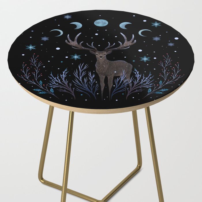Deer in Winter Night Forest Side Table Gallery Image 2