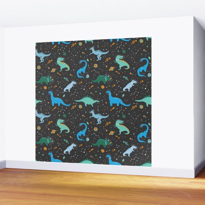 Dinosaurs in Space in Blue Wall Mural Gallery Image 2