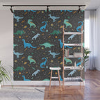 Dinosaurs in Space in Blue Wall Mural Gallery Image 1