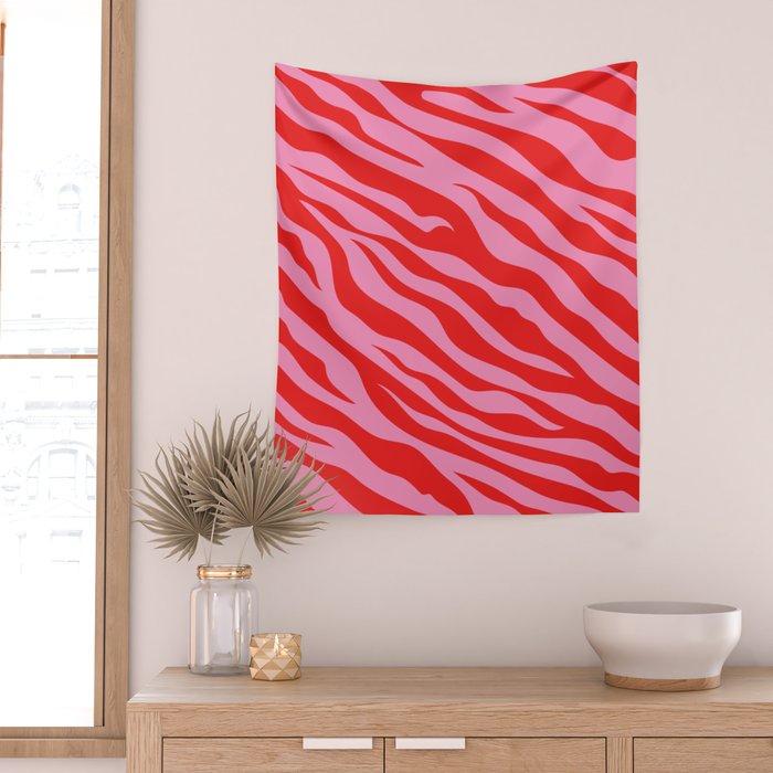 Zebra Animal Print (Pink & Red) Wall Tapestry Gallery Image 2