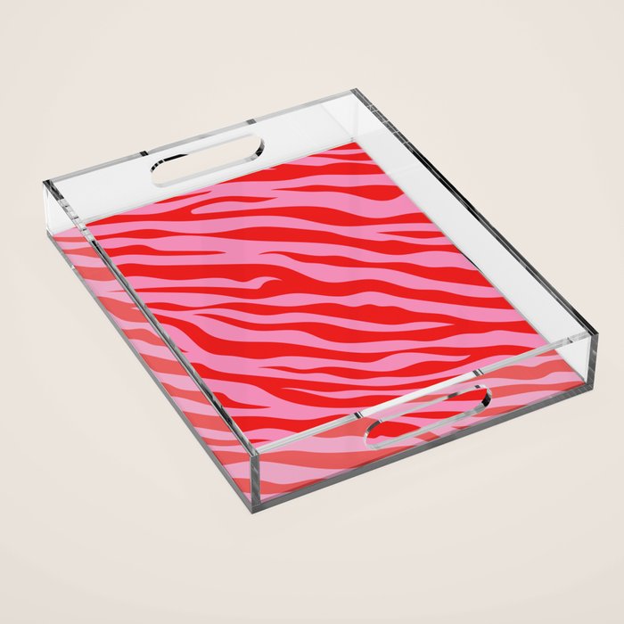 Zebra Animal Print (Pink & Red) Acrylic Tray Gallery Image 1