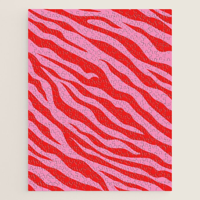 Zebra Animal Print (Pink & Red) Jigsaw Puzzle Gallery Image 1