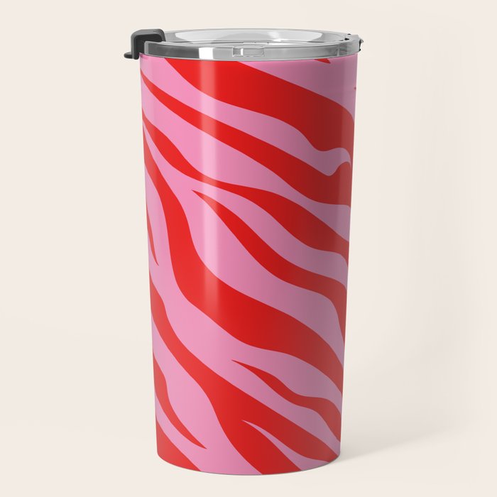 Zebra Animal Print (Pink & Red) Travel Mug Gallery Image 3
