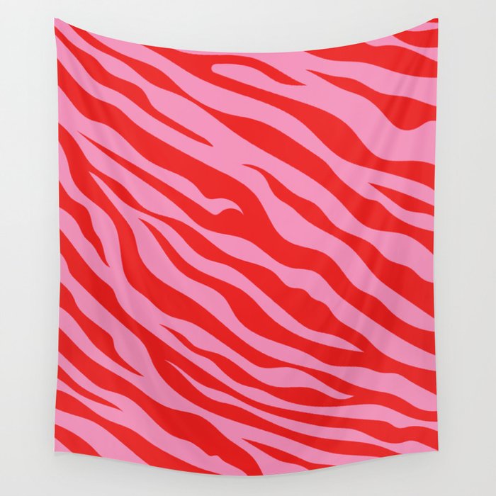 Zebra Animal Print (Pink & Red) Wall Tapestry Gallery Image 4