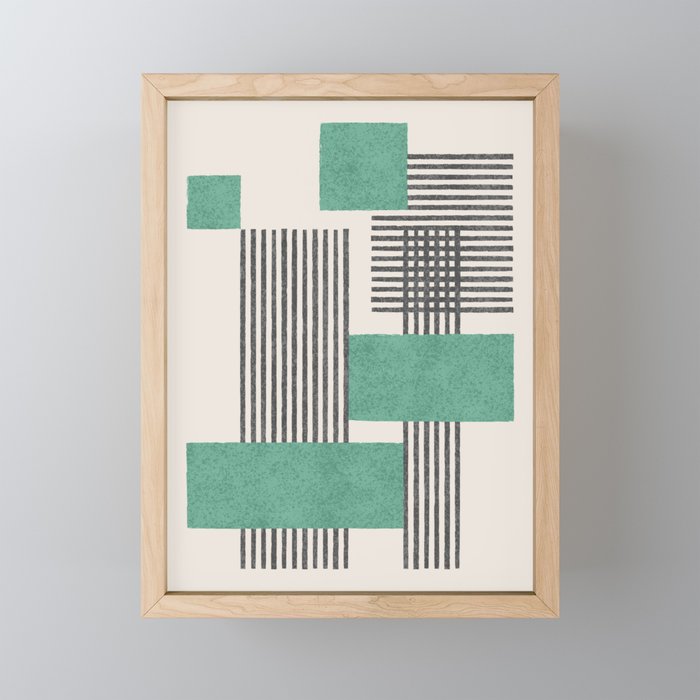 Stripes and Square Green Composition - Abstract Mini Art Print Gallery Image 1