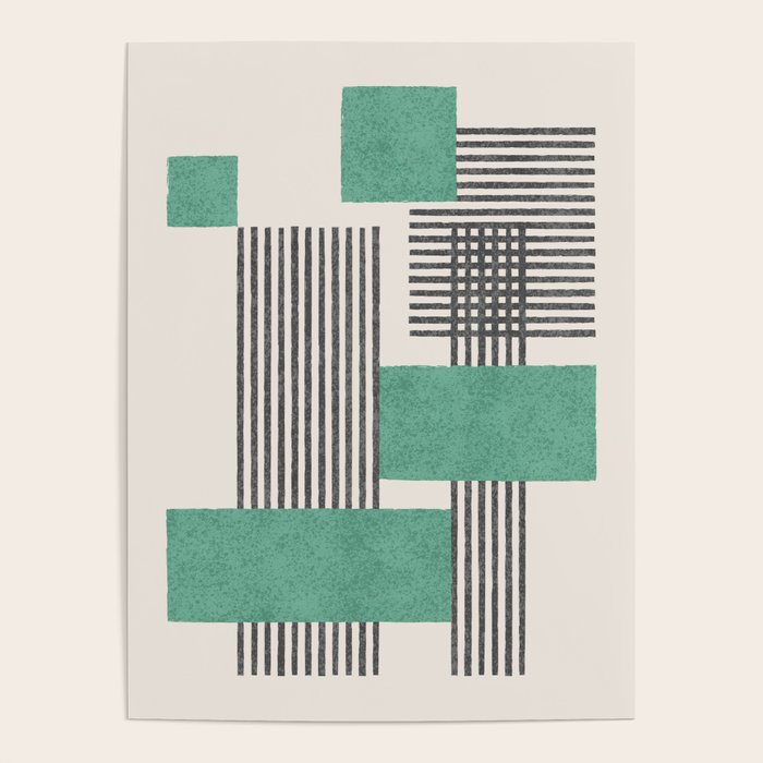 Stripes and Square Green Composition - Abstract Poster Gallery Image 1