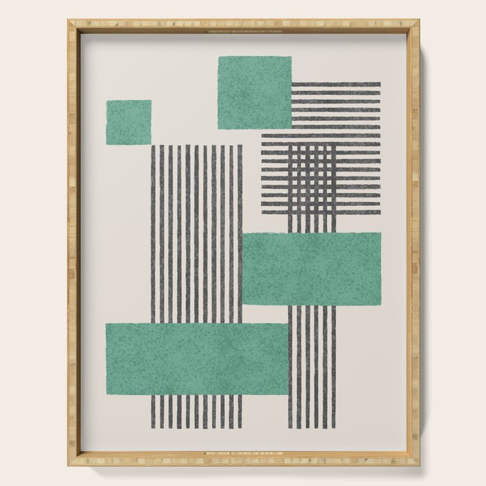 Stripes and Square Green Composition - Abstract Serving Tray Gallery Image 1