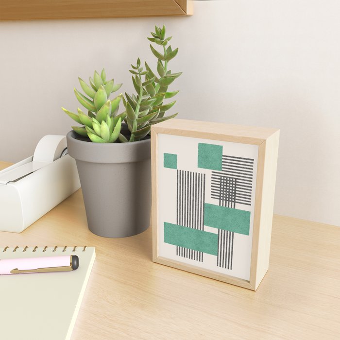 Stripes and Square Green Composition - Abstract Mini Art Print Gallery Image 2