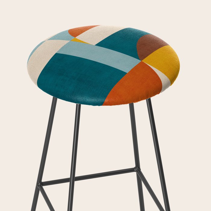 Burnt Orange Teal Yellow Geometric Abstract Stool Gallery Image 2