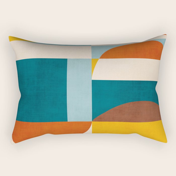 Burnt Orange Teal Yellow Geometric Abstract Rectangular Pillow Gallery Image 2