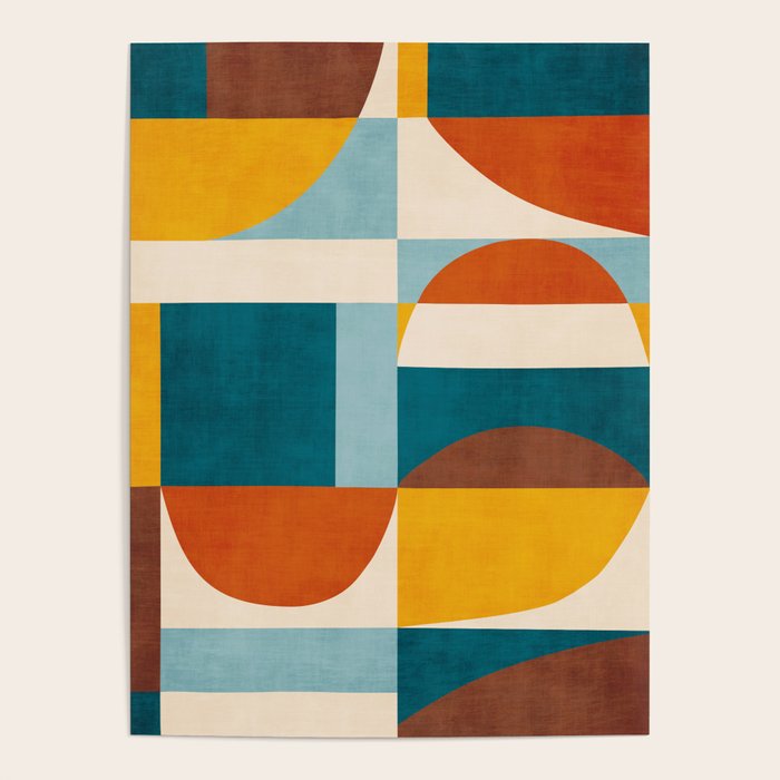 Burnt Orange Teal Yellow Geometric Abstract Poster Gallery Image 4