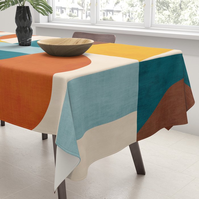 Burnt Orange Teal Yellow Geometric Abstract Tablecloth Gallery Image 3