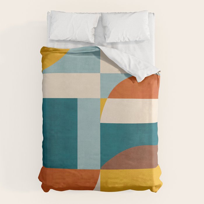 Burnt Orange Teal Yellow Geometric Abstract Duvet Cover Gallery Image 1