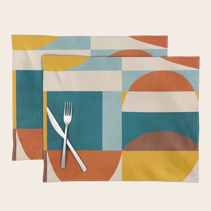 Burnt Orange Teal Yellow Geometric Abstract Placemat Gallery Image 1