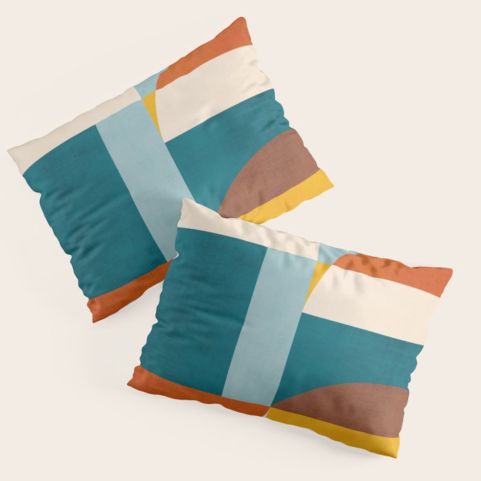Burnt Orange Teal Yellow Geometric Abstract Pillow Sham Gallery Image 1