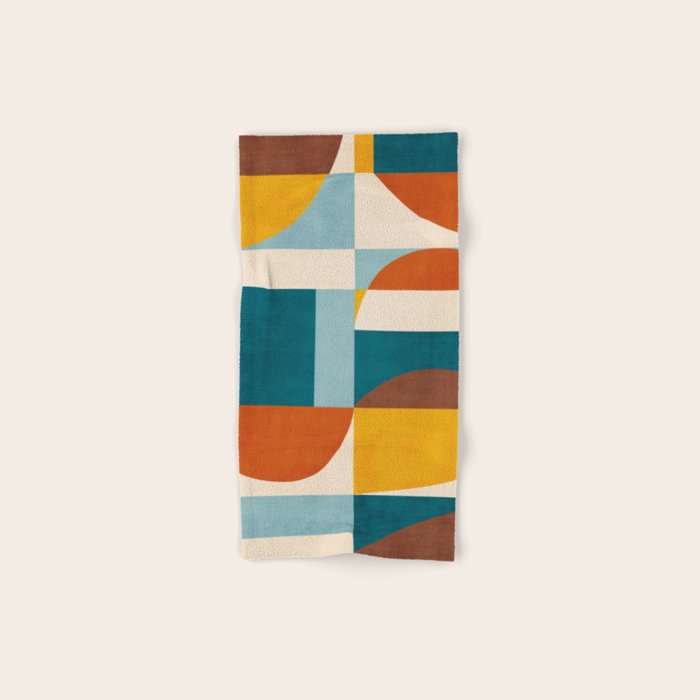 Burnt Orange Teal Yellow Geometric Abstract Bath Towel Gallery Image 1