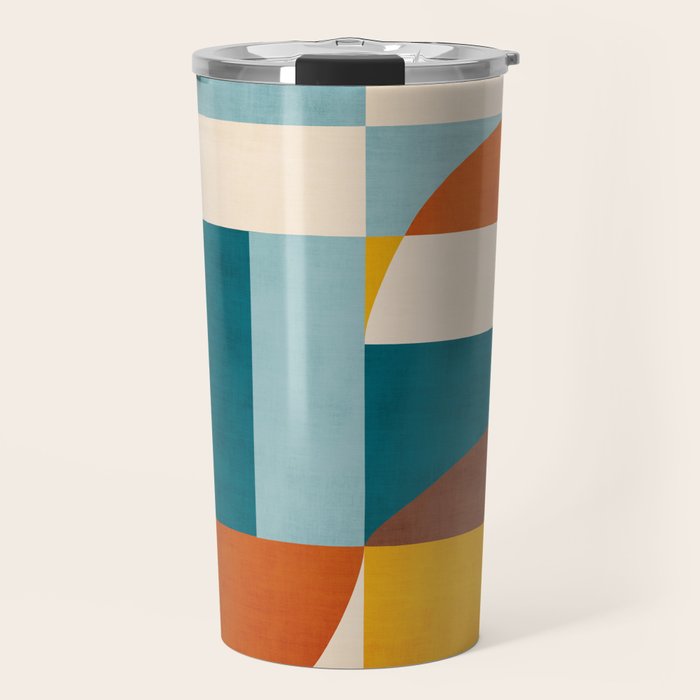 Burnt Orange Teal Yellow Geometric Abstract Travel Mug Gallery Image 1