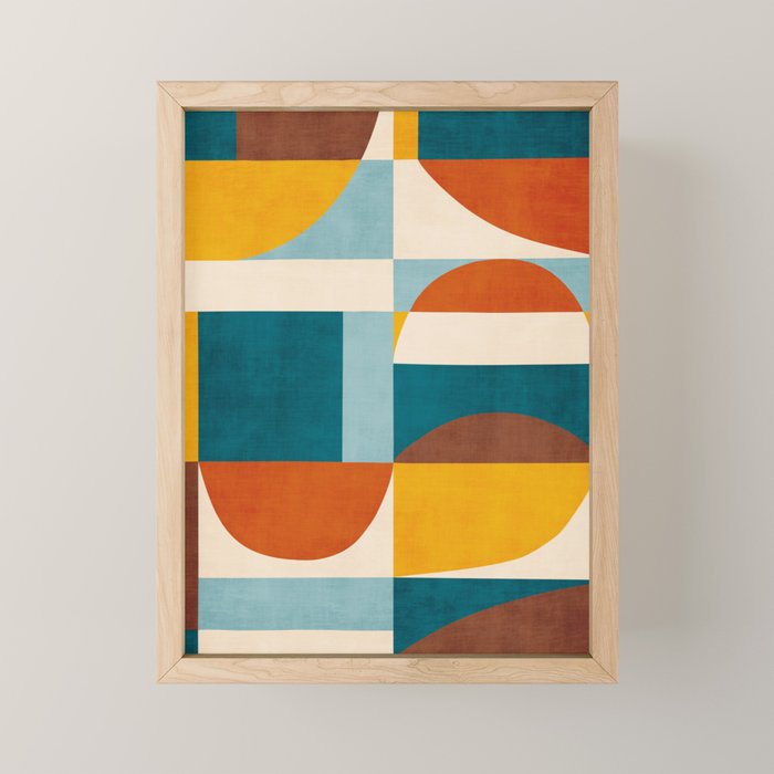 Burnt Orange Teal Yellow Geometric Abstract Mini Art Print Gallery Image 1