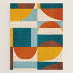 Burnt Orange Teal Yellow Geometric Abstract Jigsaw Puzzle Gallery Image 1