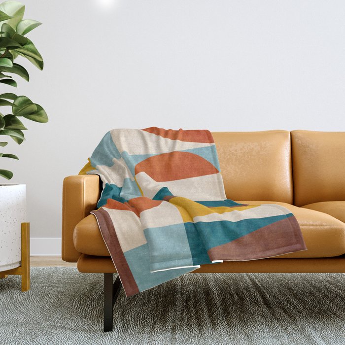 Burnt Orange Teal Yellow Geometric Abstract Throw Blanket Gallery Image 1