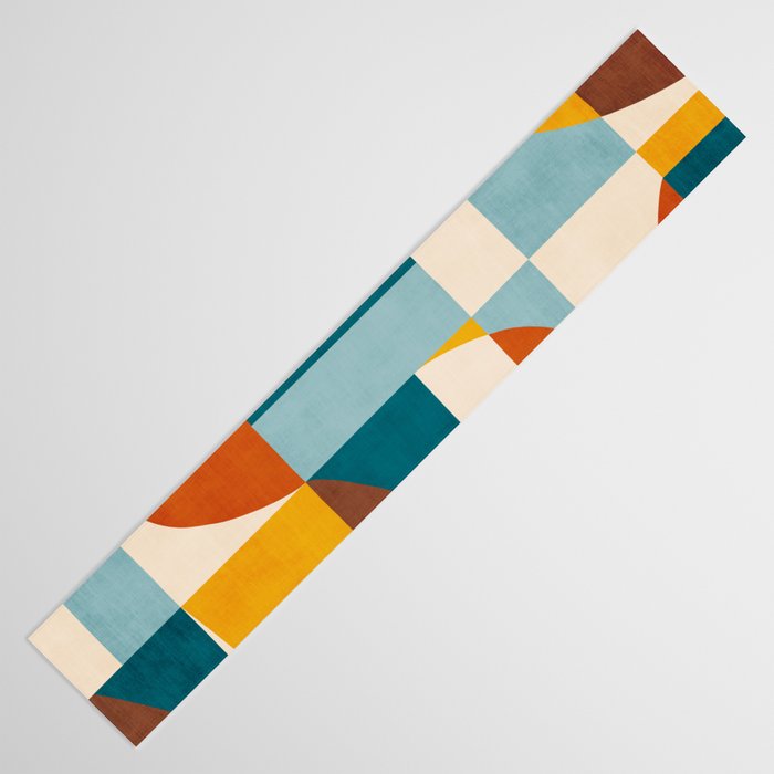 Burnt Orange Teal Yellow Geometric Abstract Table Runner Gallery Image 3