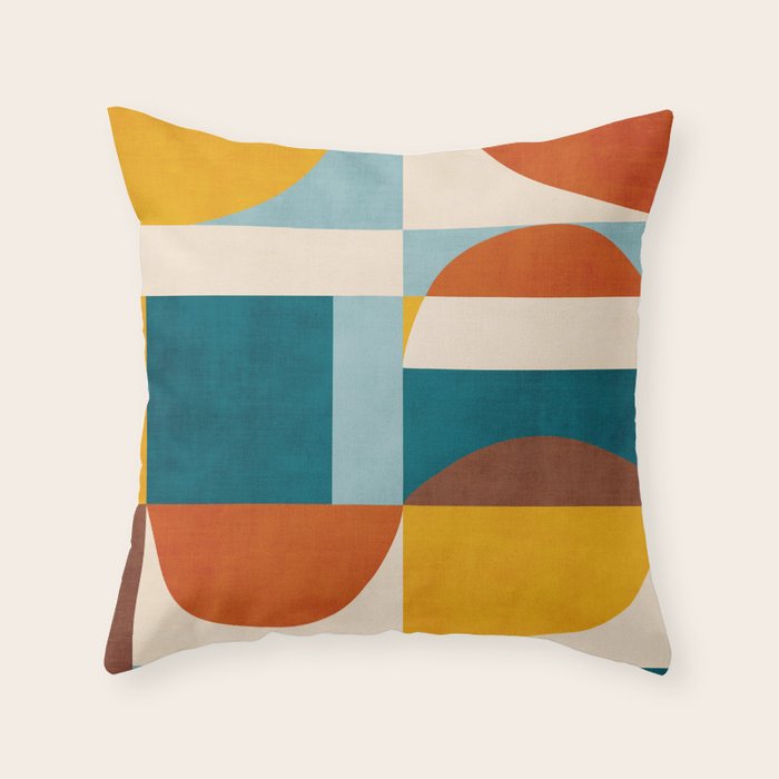 Burnt Orange Teal Yellow Geometric Abstract Throw Pillow Gallery Image 6