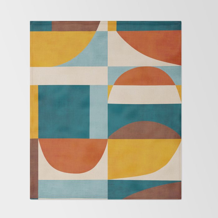 Burnt Orange Teal Yellow Geometric Abstract Throw Blanket Gallery Image 2