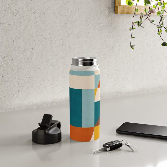 Burnt Orange Teal Yellow Geometric Abstract Water Bottle Gallery Image 4