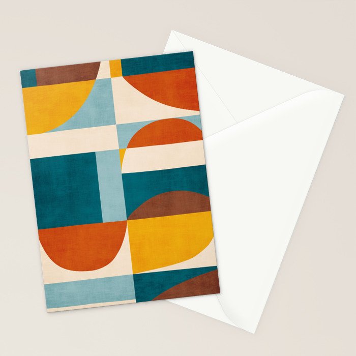 Burnt Orange Teal Yellow Geometric Abstract Stationery Card Gallery Image 2