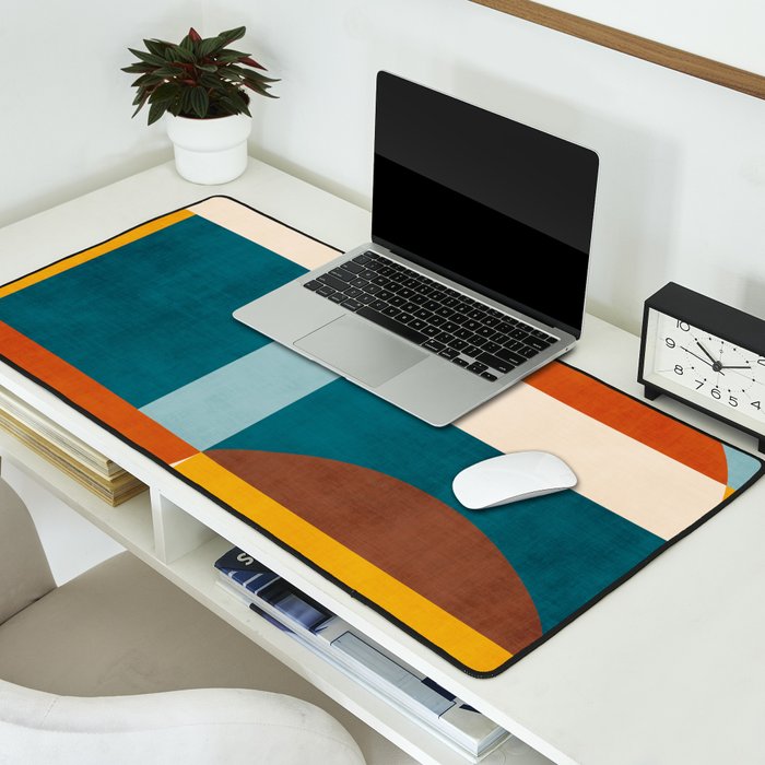 Burnt Orange Teal Yellow Geometric Abstract Desk Mat Gallery Image 2
