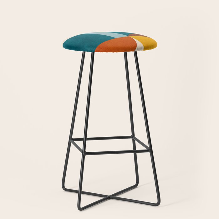 Burnt Orange Teal Yellow Geometric Abstract Stool Gallery Image 1