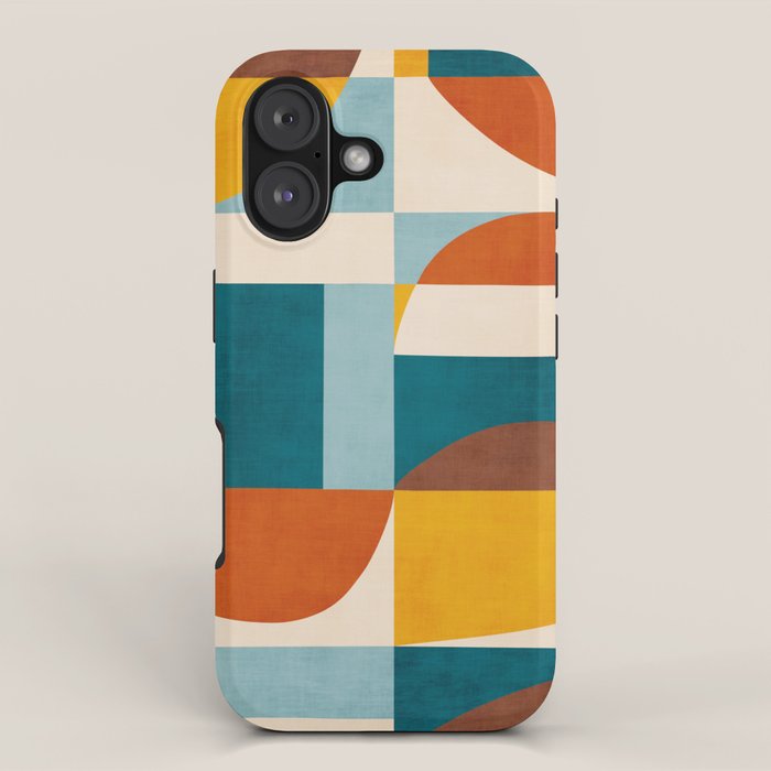 Burnt Orange Teal Yellow Geometric Abstract iPhone Case Gallery Image 1