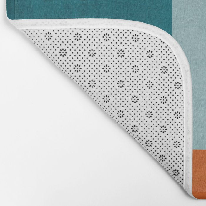 Burnt Orange Teal Yellow Geometric Abstract Bath Mat Gallery Image 2