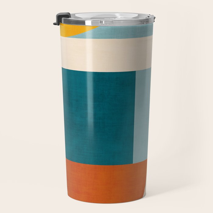 Burnt Orange Teal Yellow Geometric Abstract Travel Mug Gallery Image 3