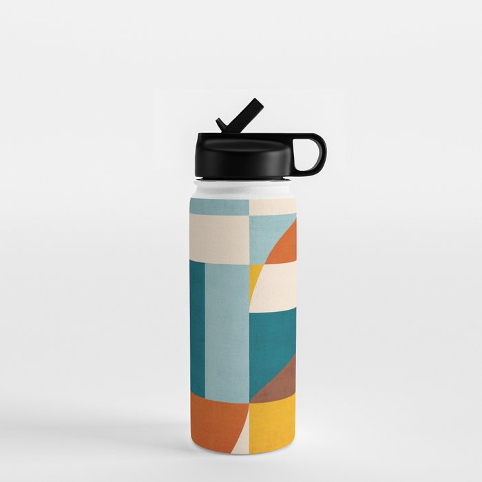 Burnt Orange Teal Yellow Geometric Abstract Water Bottle Gallery Image 1