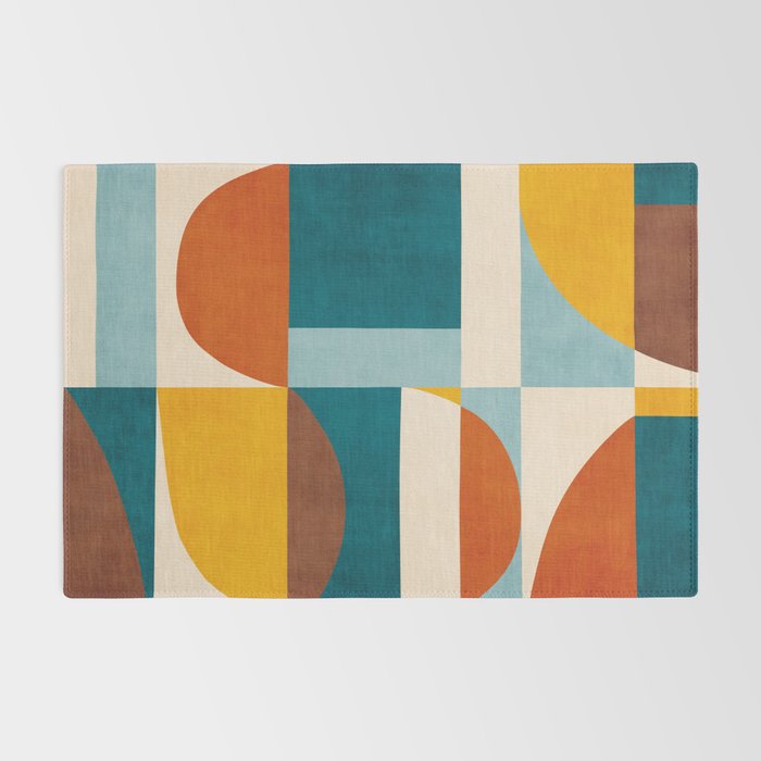 Burnt Orange Teal Yellow Geometric Abstract Rug Gallery Image 2
