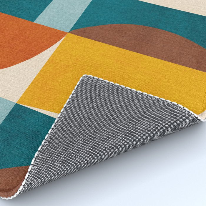 Burnt Orange Teal Yellow Geometric Abstract Rug Gallery Image 4