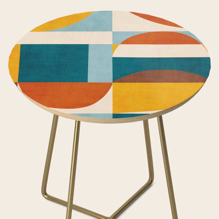 Burnt Orange Teal Yellow Geometric Abstract Side Table Gallery Image 2