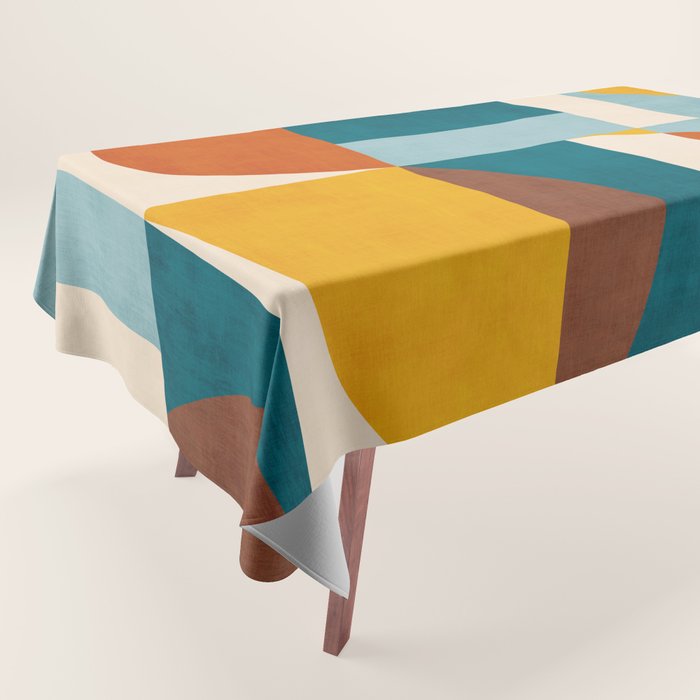 Burnt Orange Teal Yellow Geometric Abstract Tablecloth Gallery Image 1
