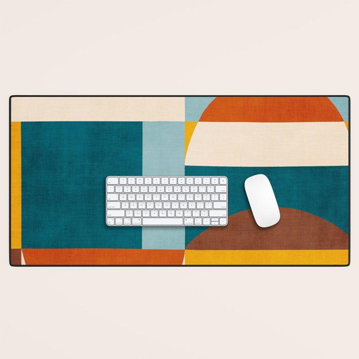 Burnt Orange Teal Yellow Geometric Abstract Desk Mat Gallery Image 1