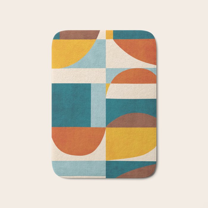 Burnt Orange Teal Yellow Geometric Abstract Bath Mat Gallery Image 1
