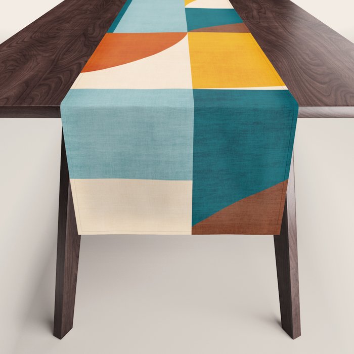 Burnt Orange Teal Yellow Geometric Abstract Table Runner